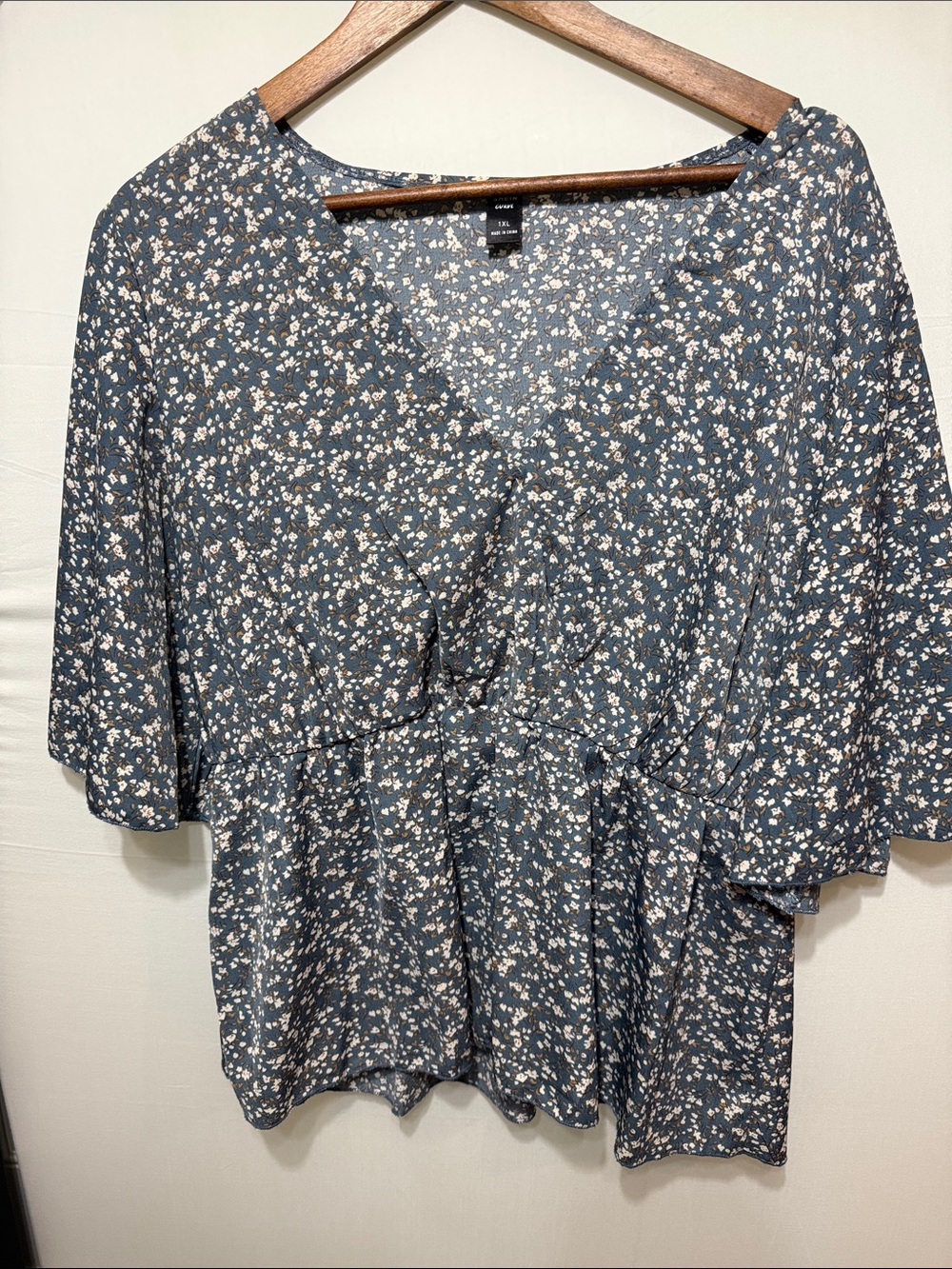 SHEIN Dusty Teal Floral V-Neck Peplum Blouse
